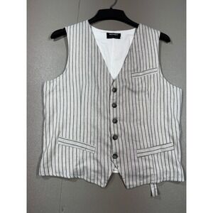 NOHOW Mens Striped Linen Blend Waistcoat Vest Made in Italy White Tan TG 48